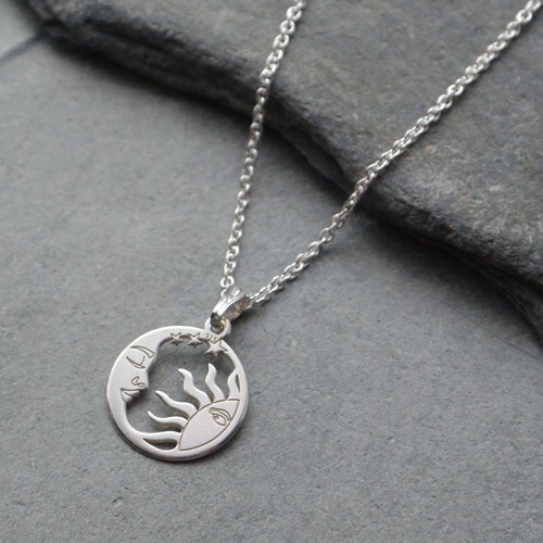 Sun And Moon Necklace, Sterling Silver