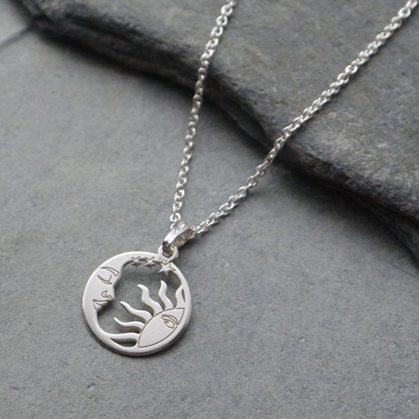 Collier soleil et lune, argent sterling