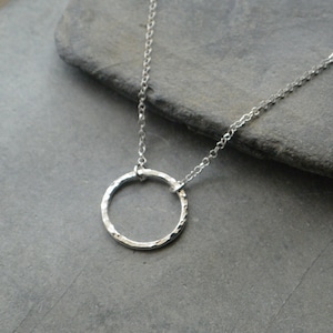 Hammered Eternity Circle Necklace Sterling Silver