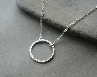 Hammered Eternity Circle Necklace Sterling Silver