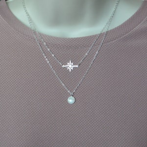 Sterling Silver North Star And Moonstone Necklace Set, Layering Necklaces