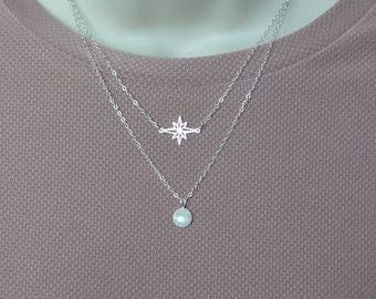 North Star And Moonstone Necklace Set Sterling Silver