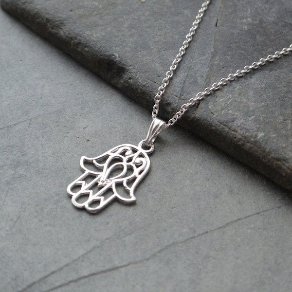 Sterling Silver Hamsa Hand Necklace