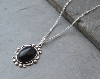 Vintage Style Black Onyx Sterling Silver Necklace