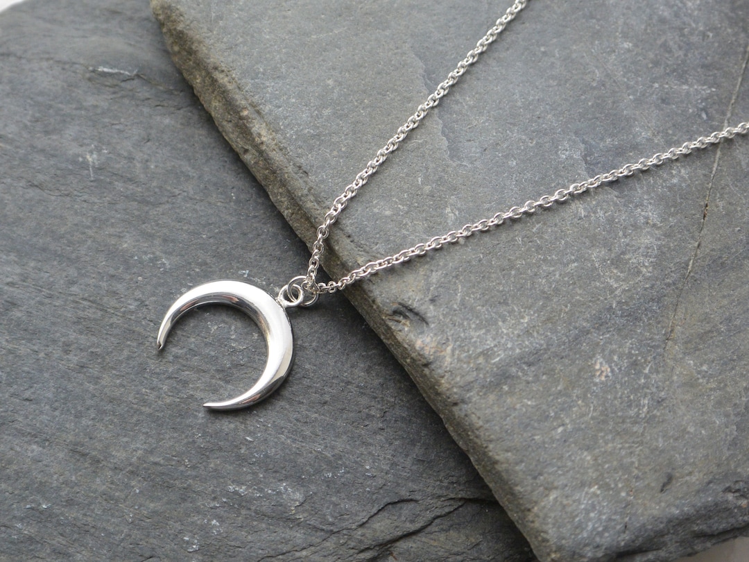 Crescent Moon Necklace Sterling Silver, Celestial Pendant - Etsy