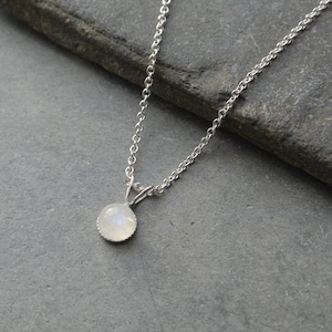 Dainty Round Moonstone Pendant Sterling Silver