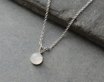 Dainty Round Moonstone Pendant Sterling Silver