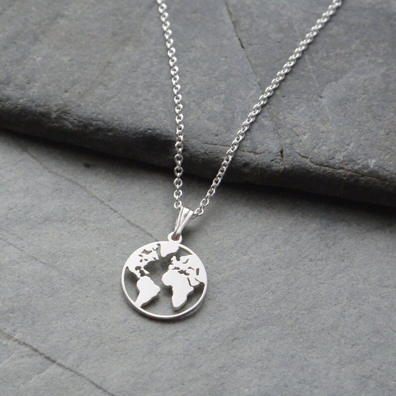 Sterling Silver World Map Necklace Globe Charm Necklace Etsy UK