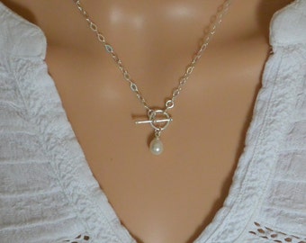 Pearl Sterling Silver Toggle Clasp Necklace