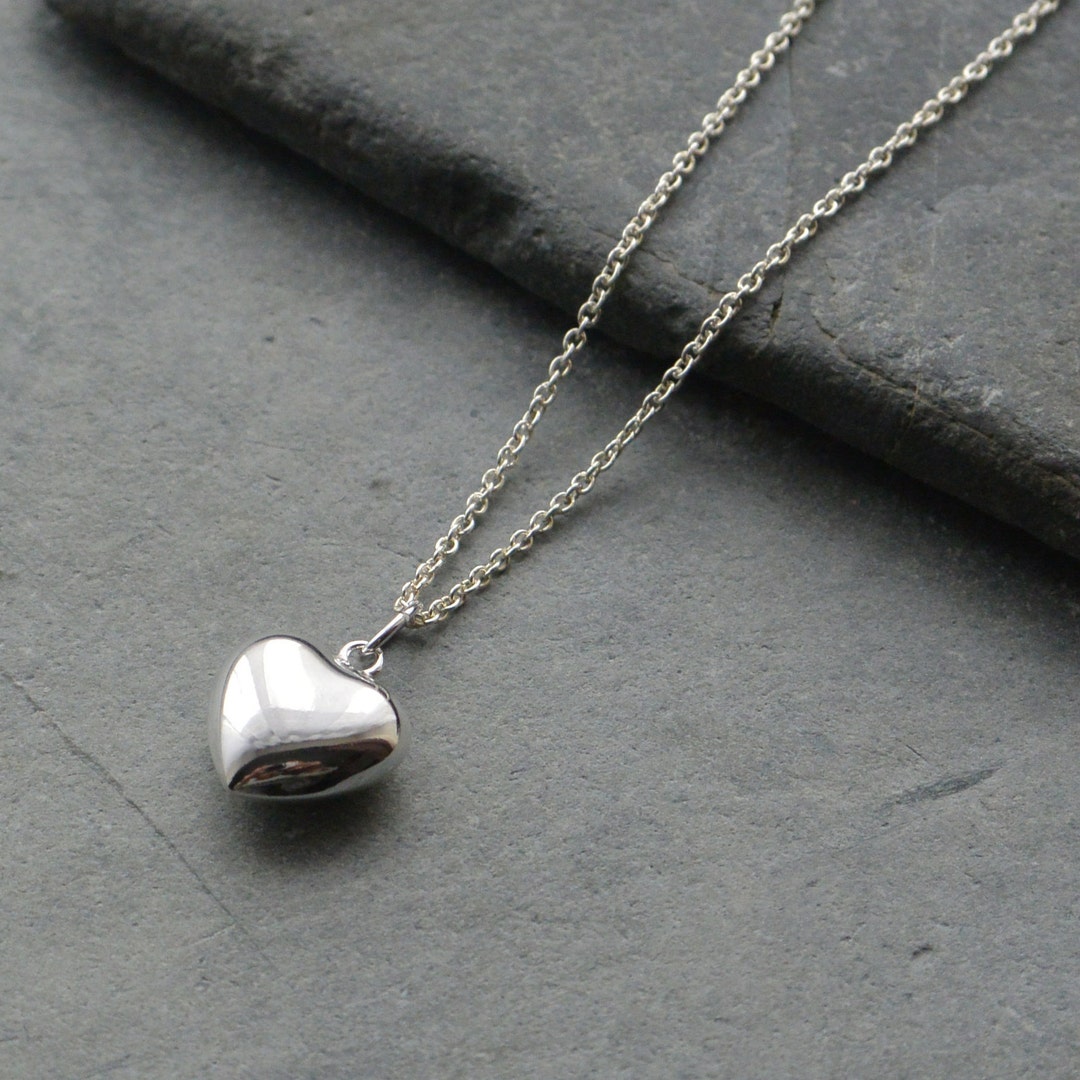 Sterling Silver Heart Necklace Silver Love Heart Pendant Etsy UK