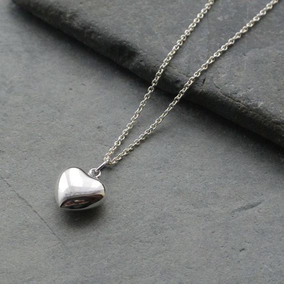 Sterling Silver Heart Necklace, Silver Love Heart Pendant - Etsy