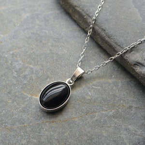 Black Onyx Sterling Silver Pendant, Black Onyx Oval Necklace