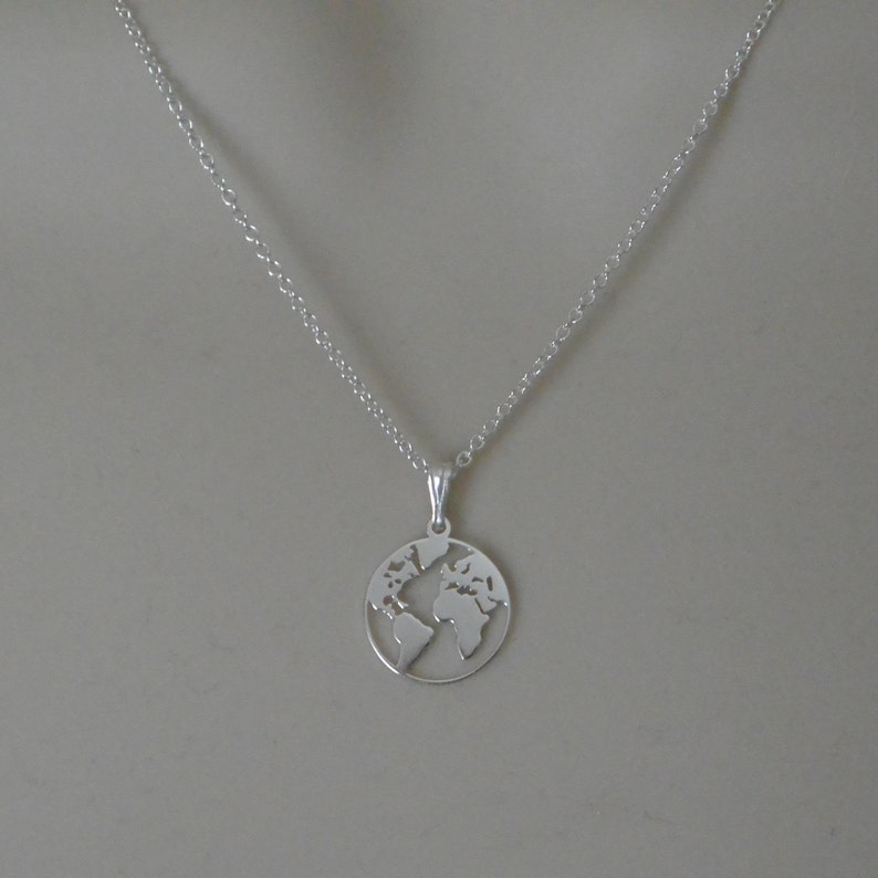 Sterling Silver World Map Necklace Globe Charm Necklace Etsy UK