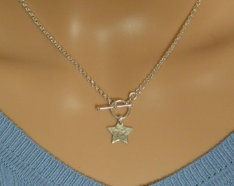 Hammered Star Toggle Clasp Necklace Sterling Silver