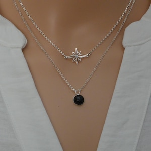 Sterling Silver North Star And Black Onyx Necklace Set, Layering Necklaces
