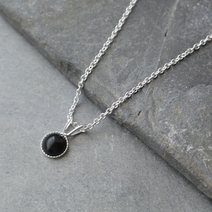 Dainty Black Onyx Pendant, Sterling Silver Necklace