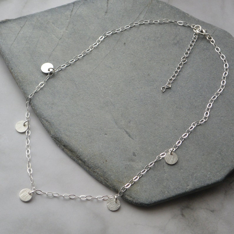 Coin Choker Necklace Sterling Silver Disc Charm Necklace Layering Necklace