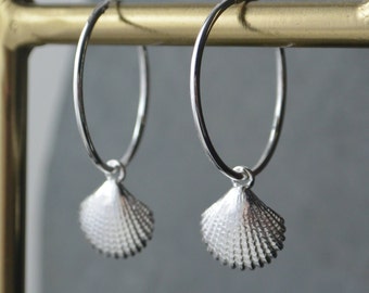 Shell Charm Hoop Earrings Sterling Silver