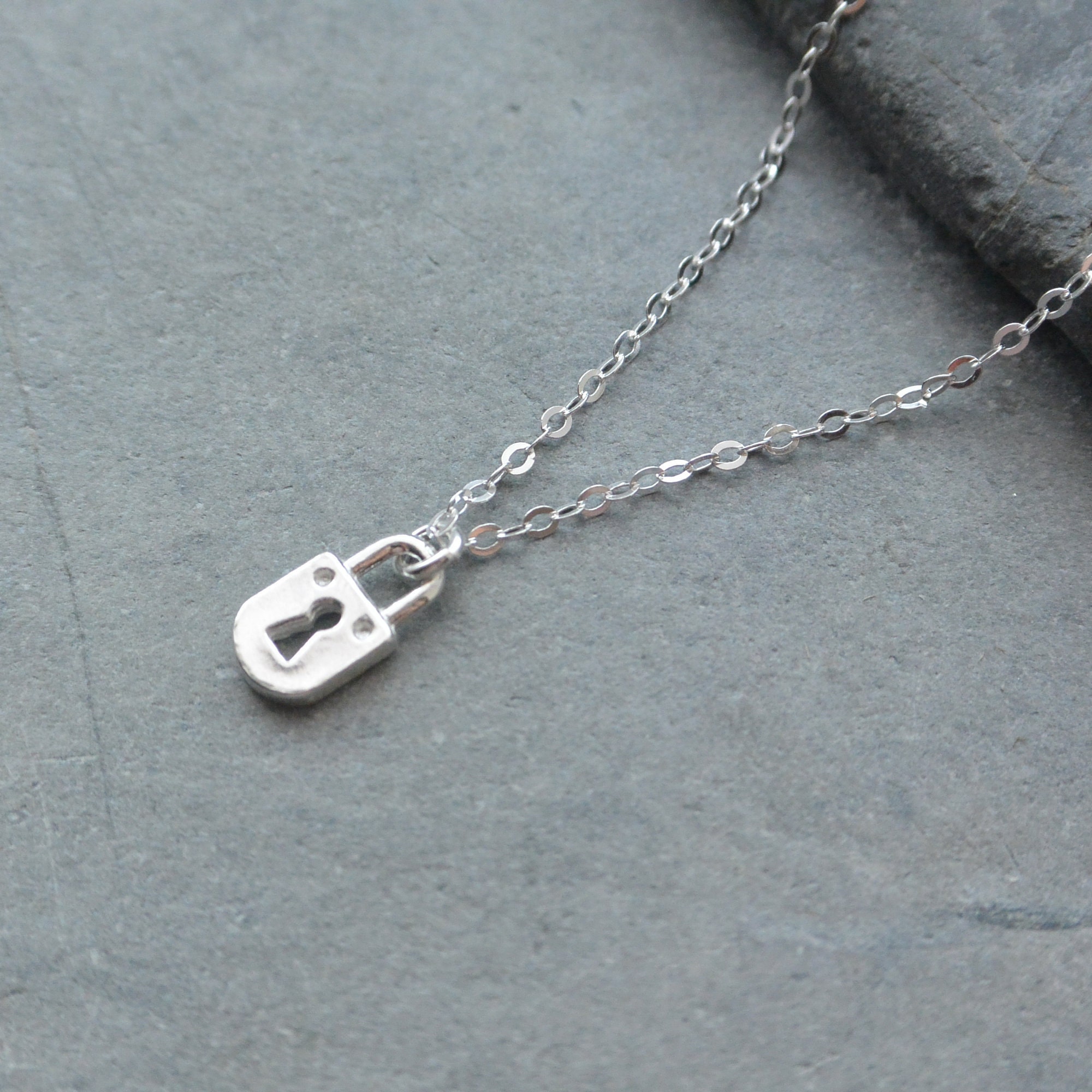 Dainty Padlock Necklace Sterling Silver Tiny Lock Necklace Etsy UK