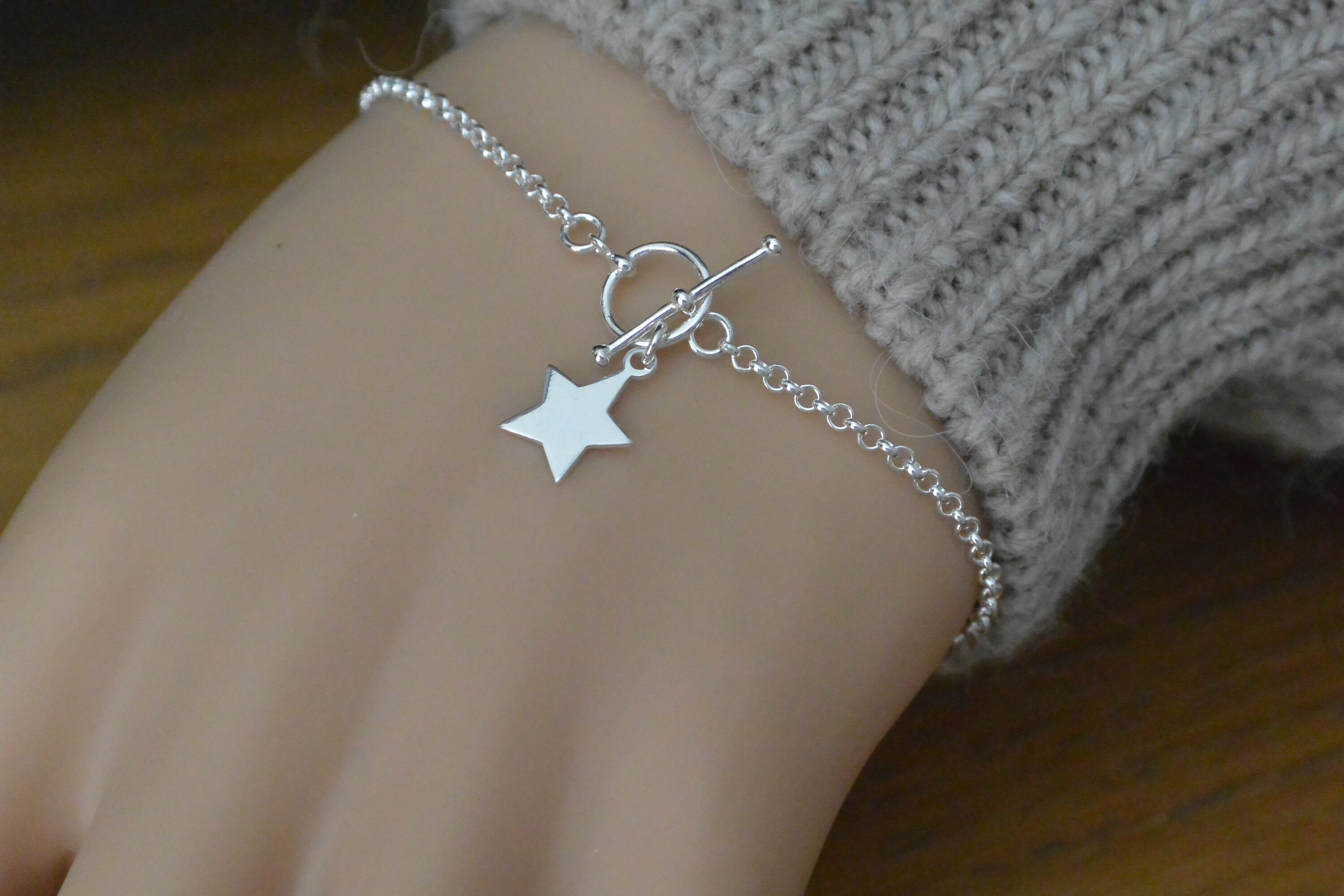 Star Charm T Bar Bracelet Sterling Silver - Etsy