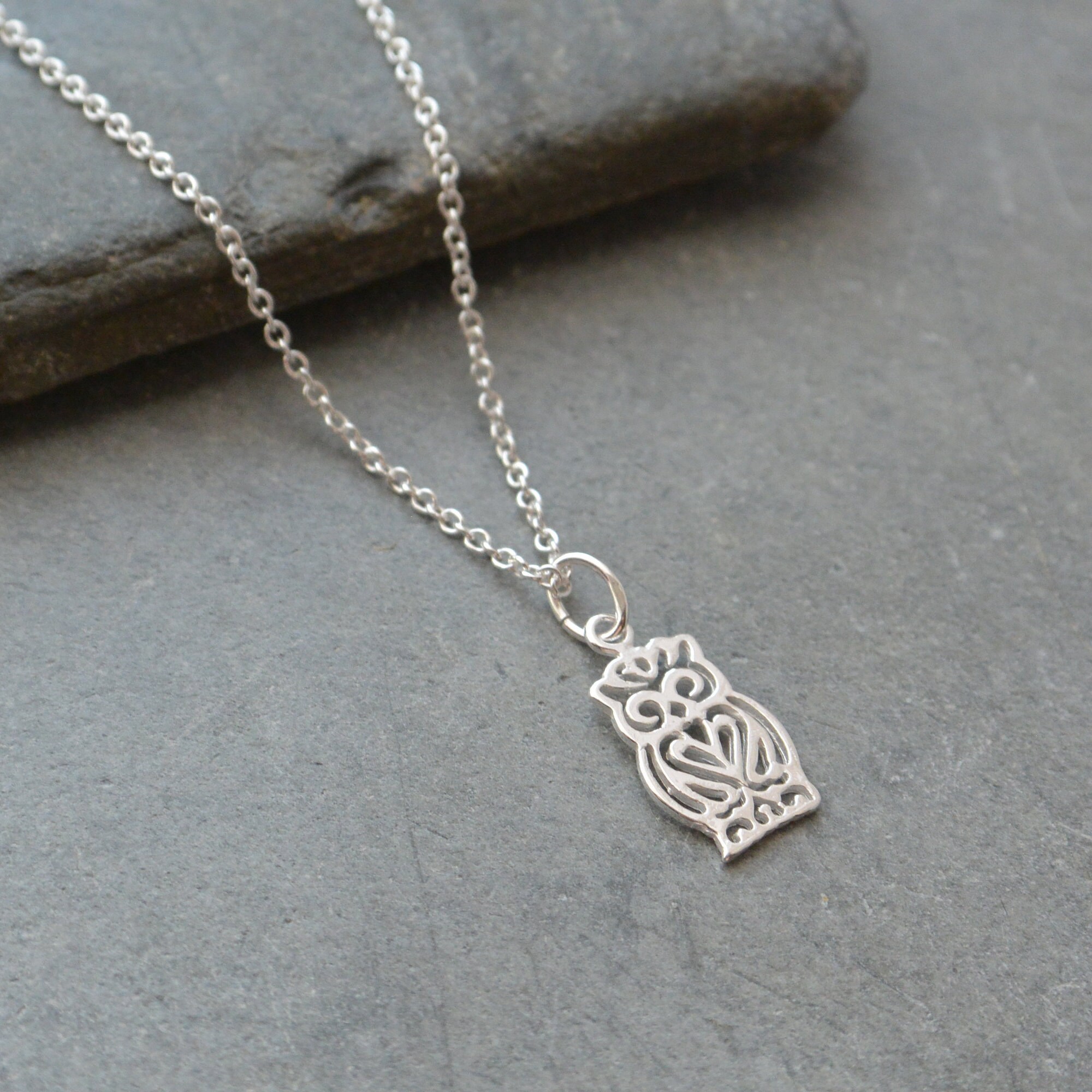 Owl Necklace Sterling Silver, Bird Necklace