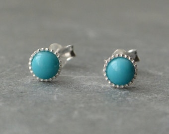 Turquoise Round Studs Sterling Silver