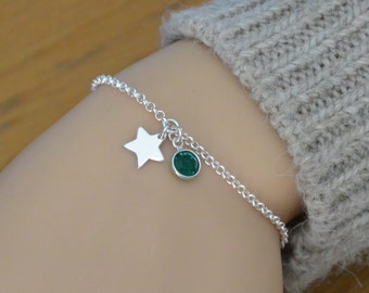 Birthstone And Star Sterling Silver Bracelet