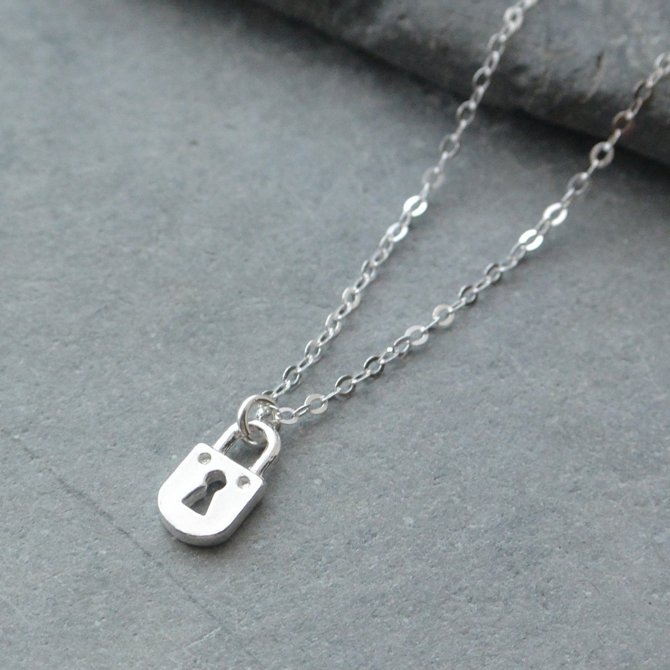 Dainty Padlock Necklace Sterling Silver Tiny Lock Necklace Etsy UK