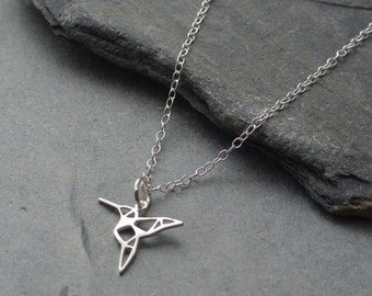 Humming Bird Necklace, Sterling Silver Bird Necklace