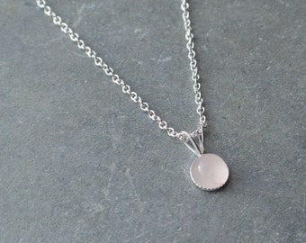 Dainty Round Rose Quartz Pendant Sterling Silver