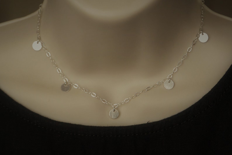 Coin Choker Necklace Sterling Silver Disc Charm Necklace Layering Necklace