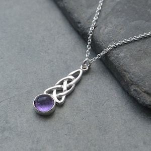 Dainty Celtic Amethyst Pendant Sterling Silver