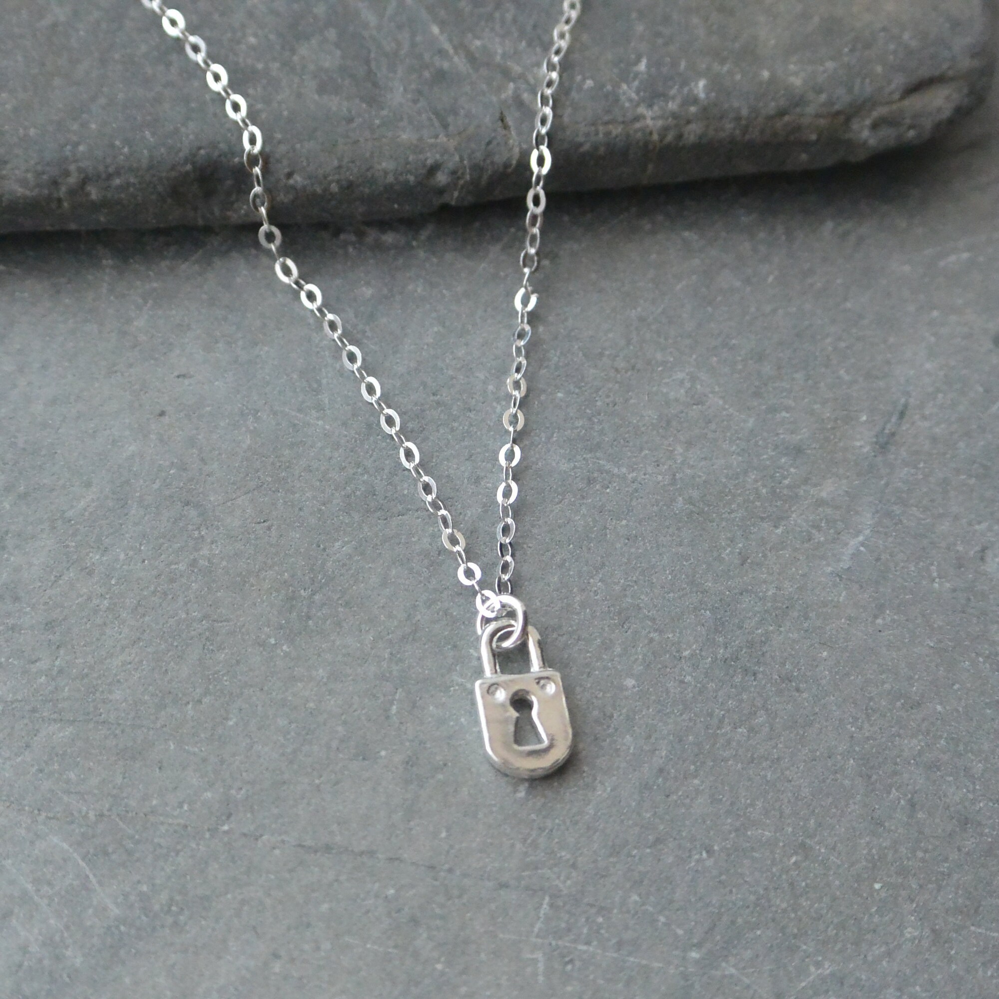 Dainty Padlock Necklace Sterling Silver Tiny Lock Necklace Etsy UK
