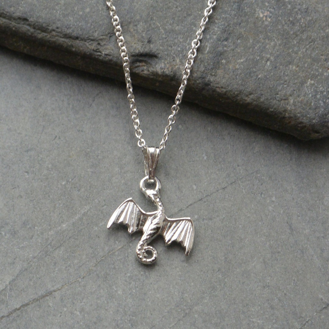 Sterling Silver Dragon Charm Necklace Etsy