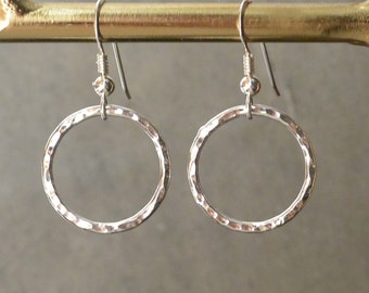 Hammered Sterling Silver Circle Earrings