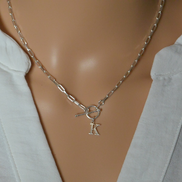 Initial Charm Paperclip Necklace, Sterling Silver