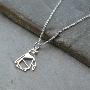 Origami Penguin Necklace, Sterling Silver