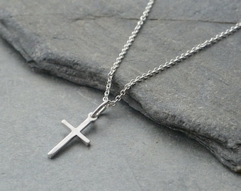 Dainty Cross Necklace Sterling Silver, Everyday Pendant