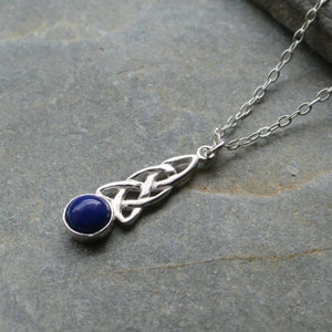 Dainty Sterling Silver Celtic Pendant with Lapis Lazuli