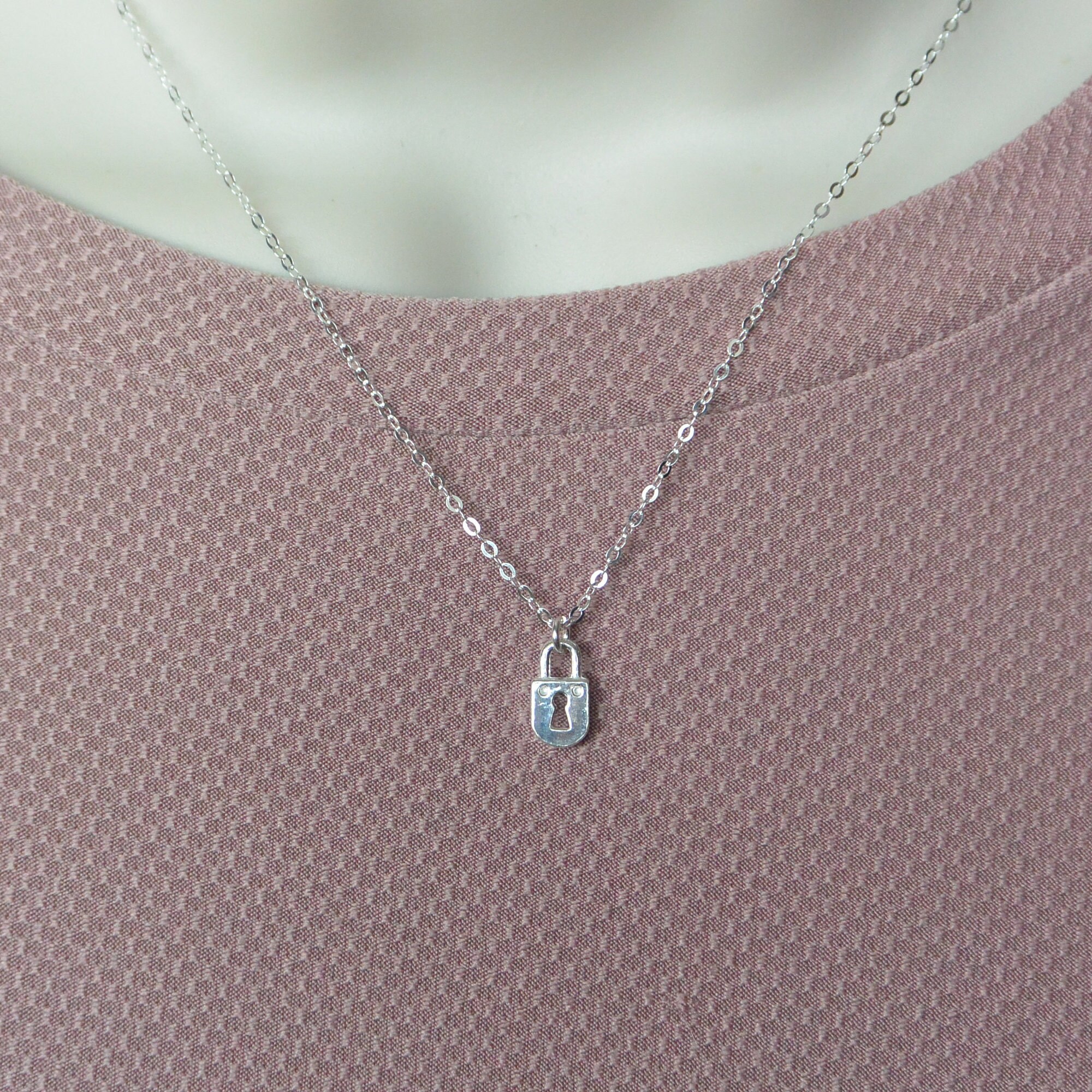 Dainty Padlock Necklace Sterling Silver Tiny Lock Necklace Etsy UK