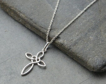 Infinity Heart Cross Sterling Silver Necklace, Celtic Pendant
