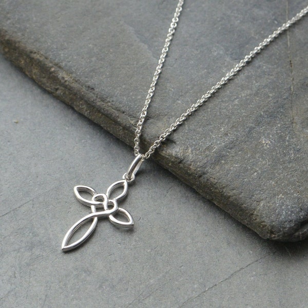 Infinity Heart Cross Sterling Silver Necklace, Celtic Pendant