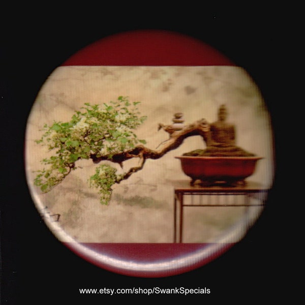 Bonsai on table - pinback button or magnet