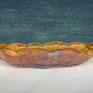 Vintage Carnival Indiana Amber Iridescent Glass Relish Dish 50s 60s
