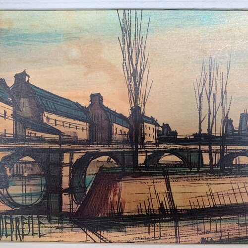 Shops MCM Framed Lithographs Pair French Bridges Paris Cityscape