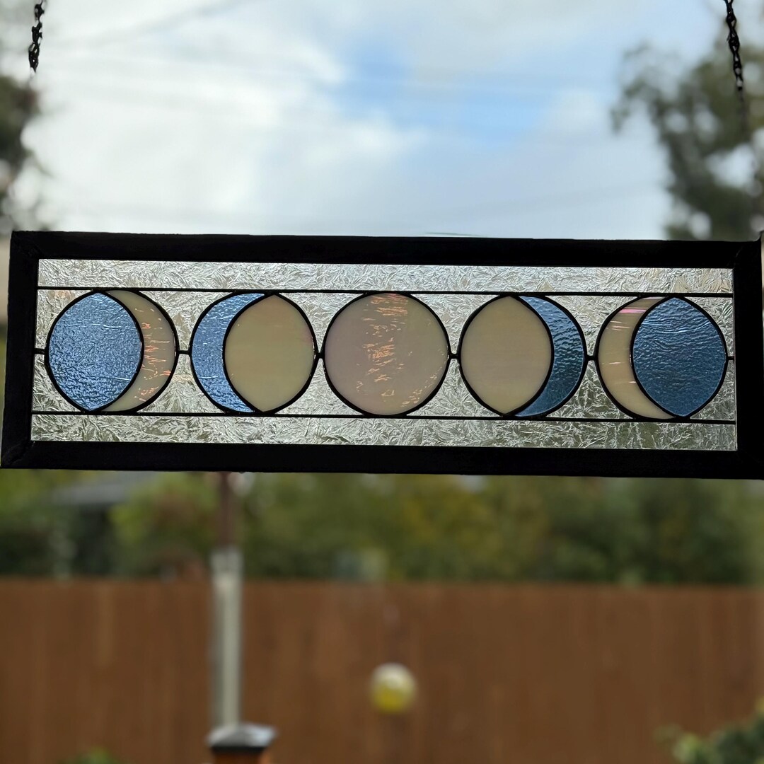 Five Moon Phases Stained Glass Window Panel Med Blue/pure White - Etsy