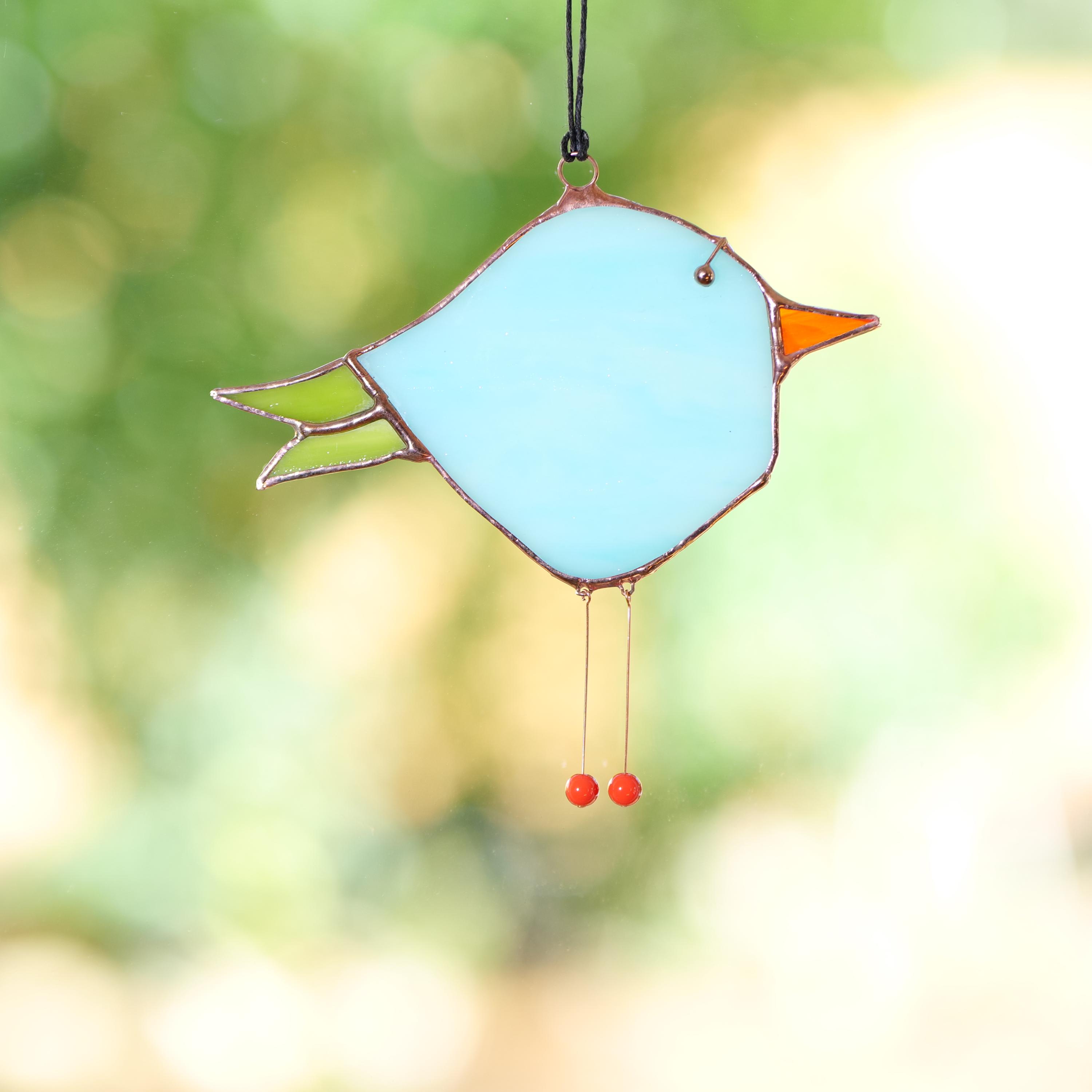 Stained Glass Bird Suncatcher: Copper Finish Bird Ornament