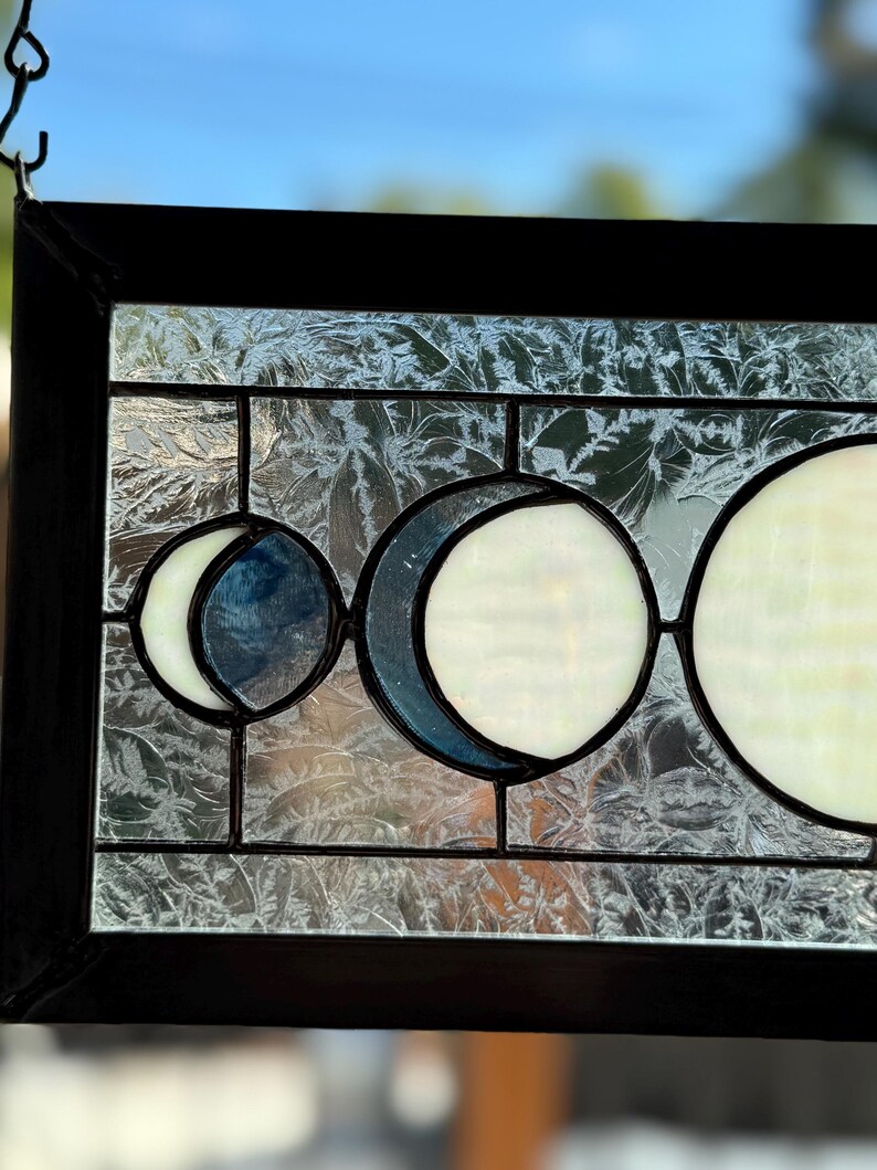 Five Moon Phases Stained Glass Window Panel Var. Blue/irid White Ripple ...
