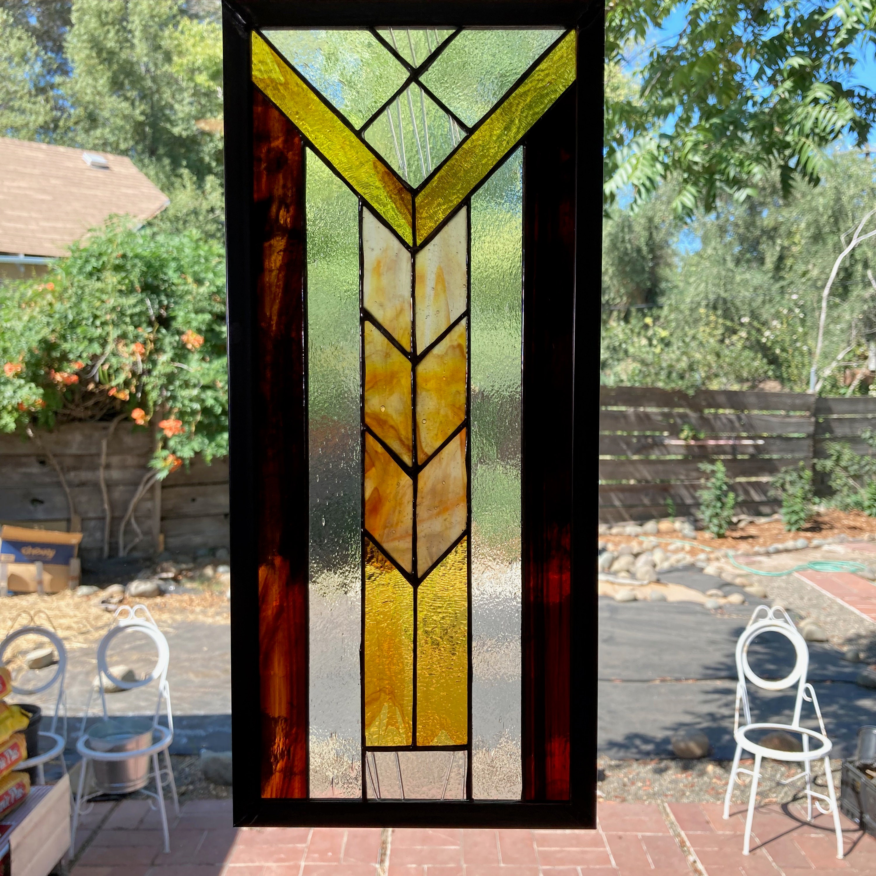 Cfratsman Art Deco Glass Window Panel Suncatcher 10.25" x 42" Vertical 