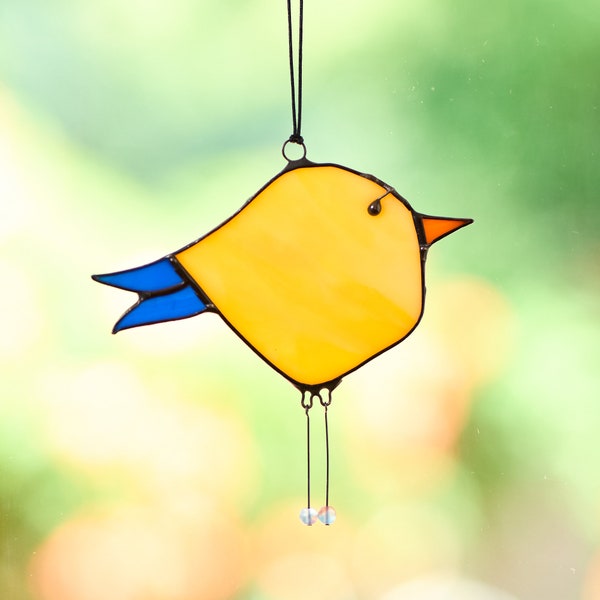 Stained Glass Bird Suncatcher -  Black Finish